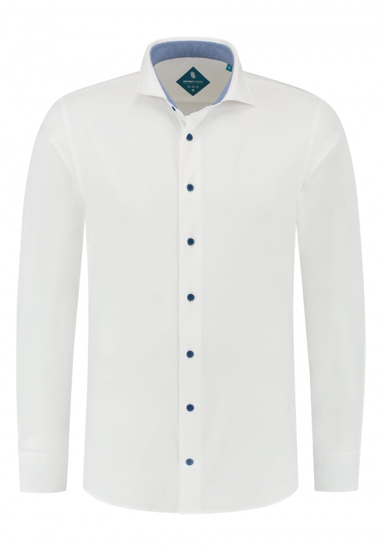 White slim fit performance shirt with light blue accent District Indigo - 7.21.025.750/007