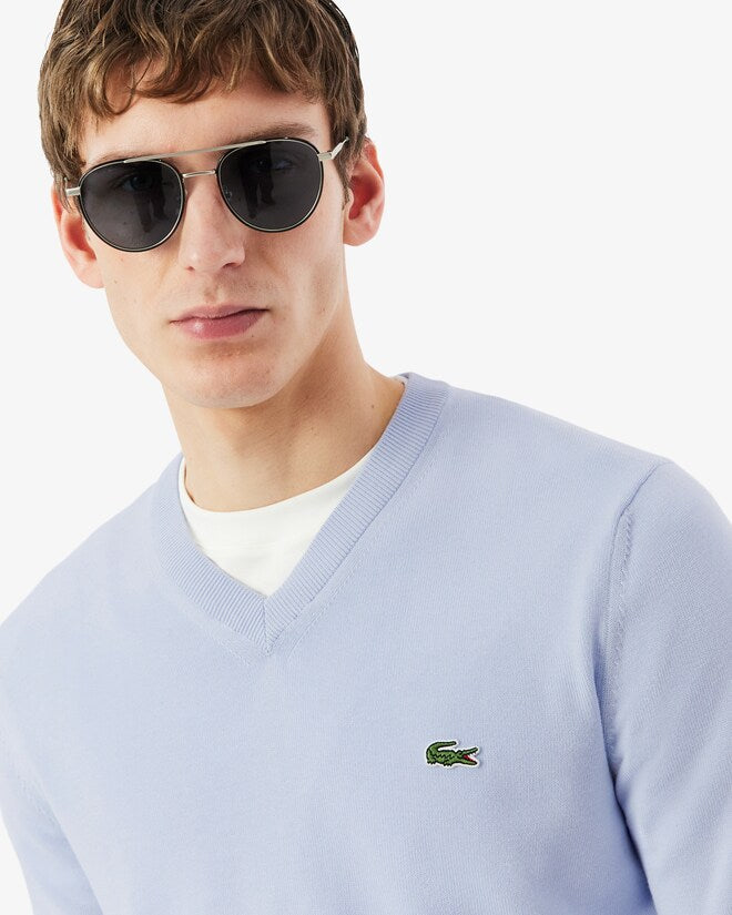 Navy cotton V-neck pullover Lacoste - AH1951-61/166