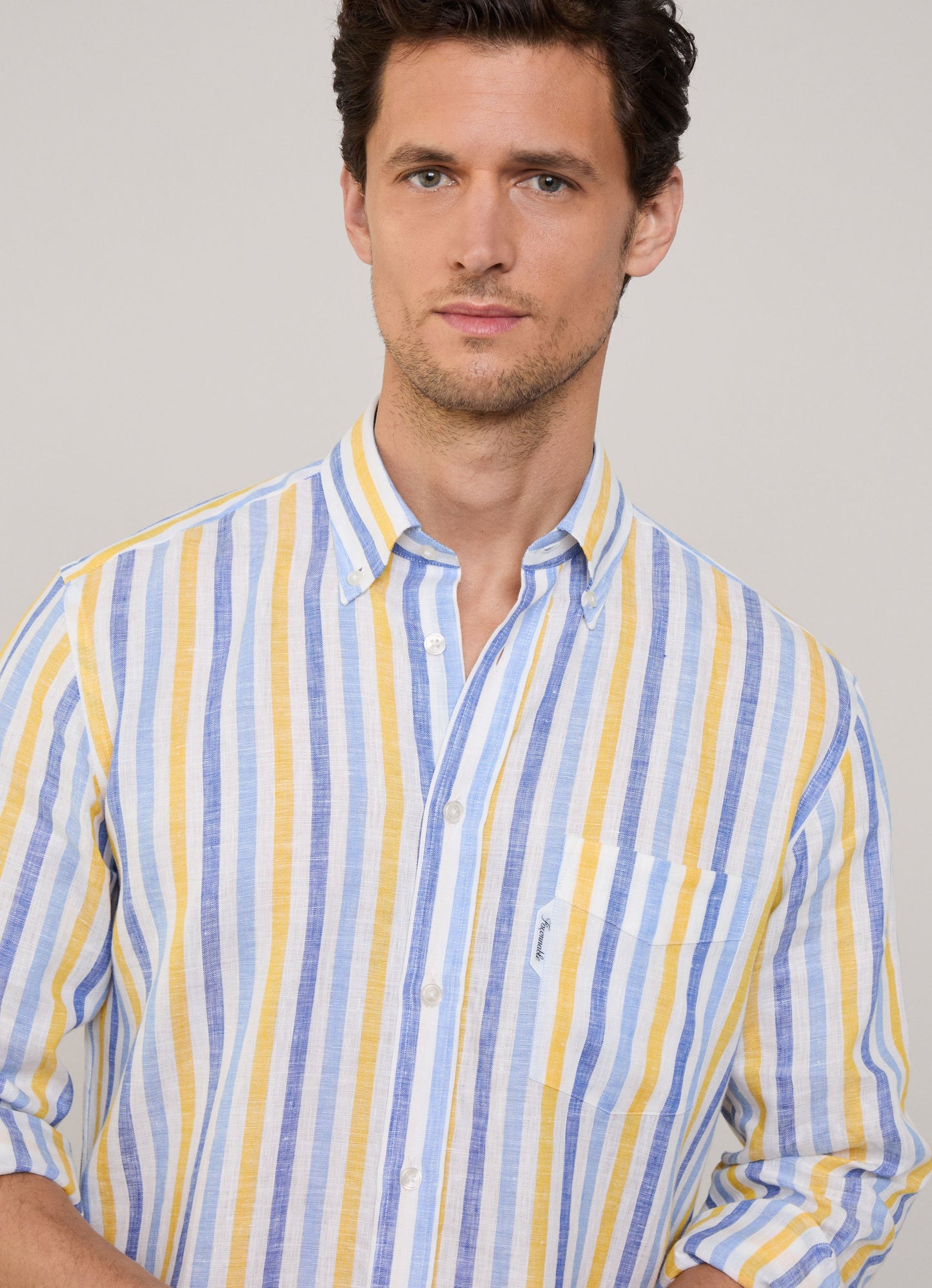 Yellow striped linnen regular fit shirt Façonnable - FM301973/046