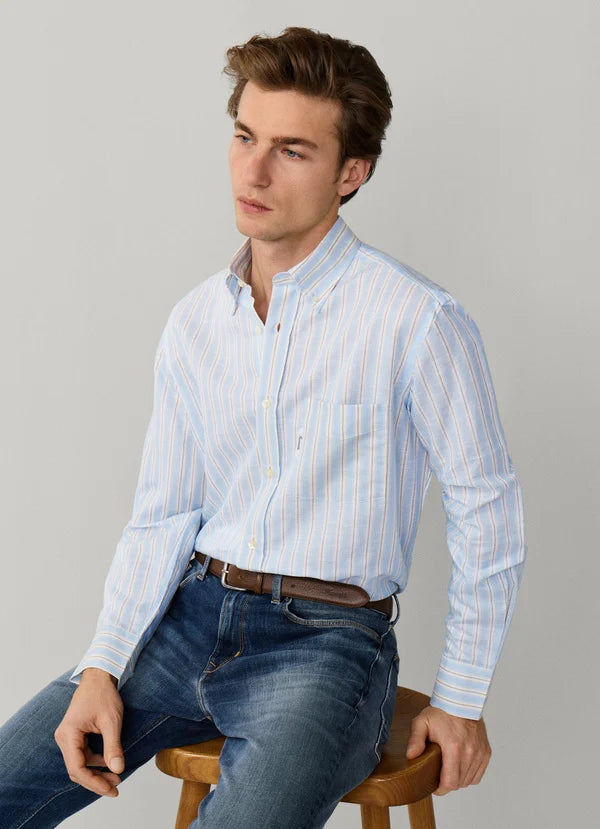 Light blue striped cotton linnen regular fit shirt Façonnable - FM302190/522