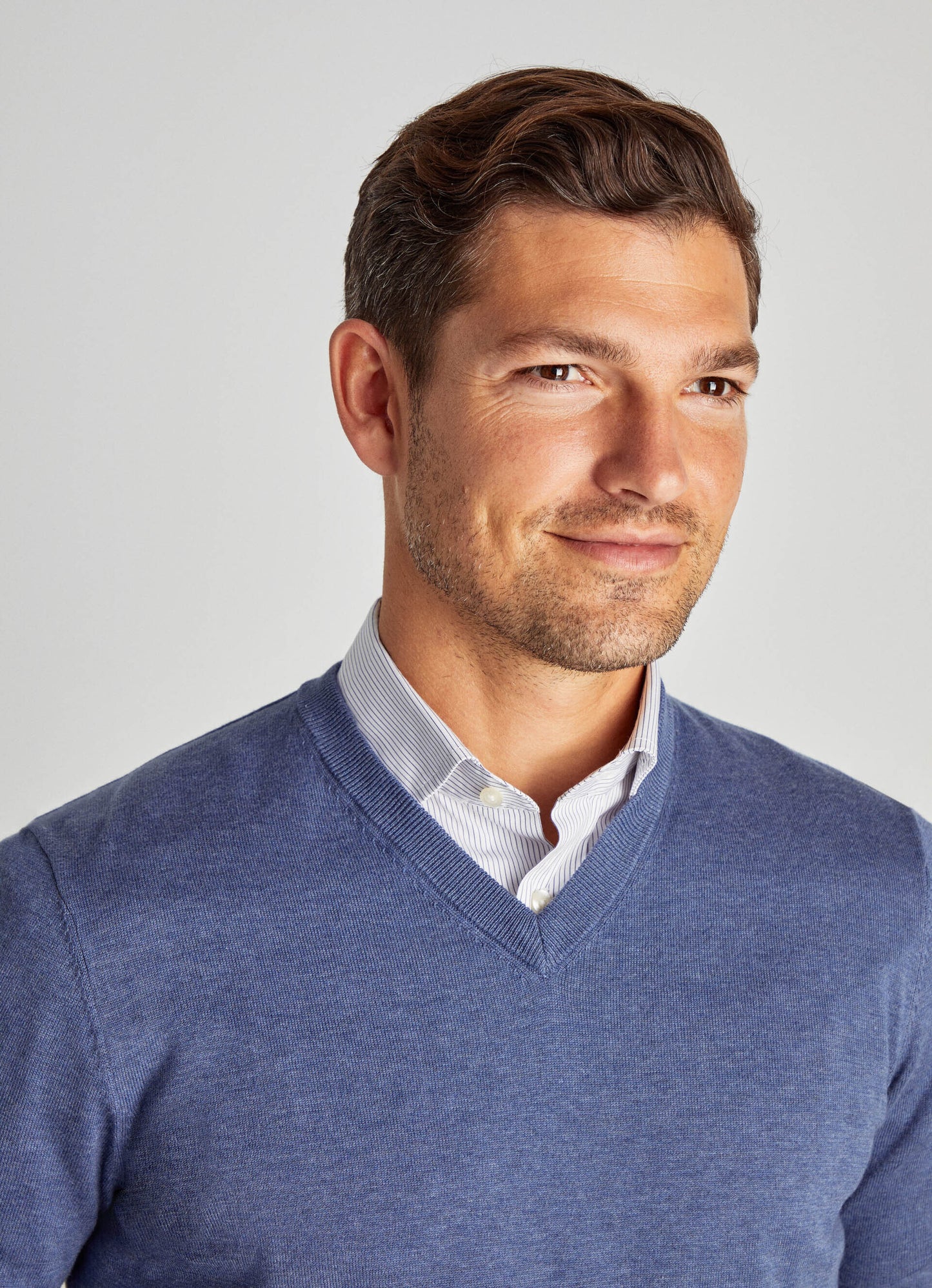 Blauwe katoenen zijden V-hals pullover Façonnable - FM700304/570