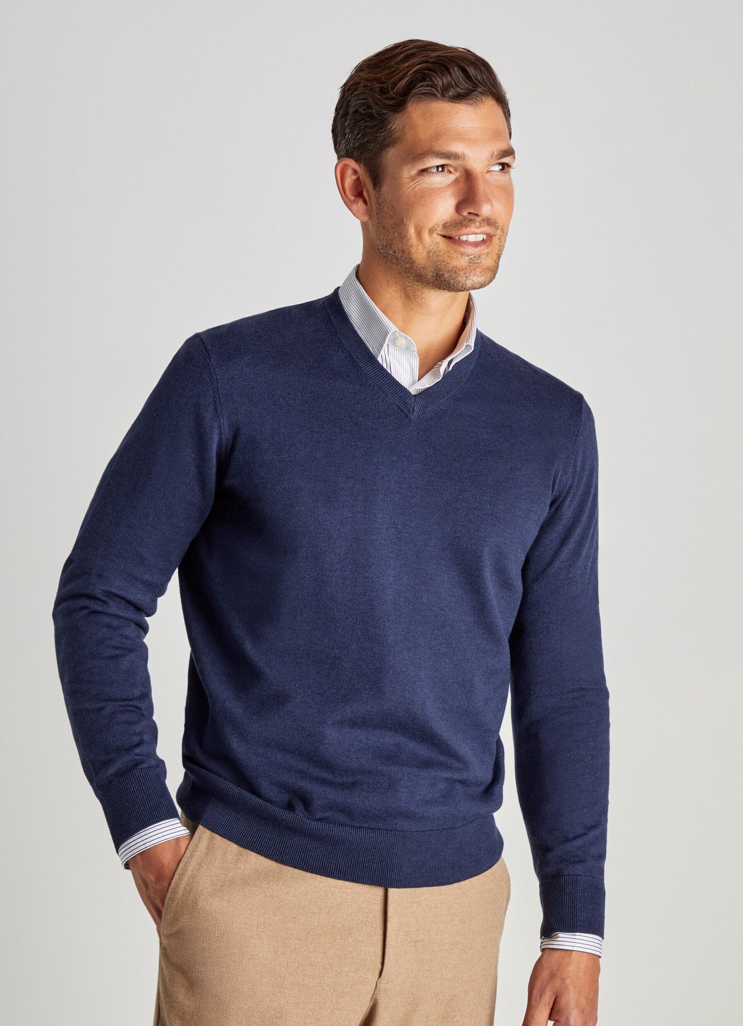 Blue cotton silk V-neck pullover Façonnable - FM700304/570