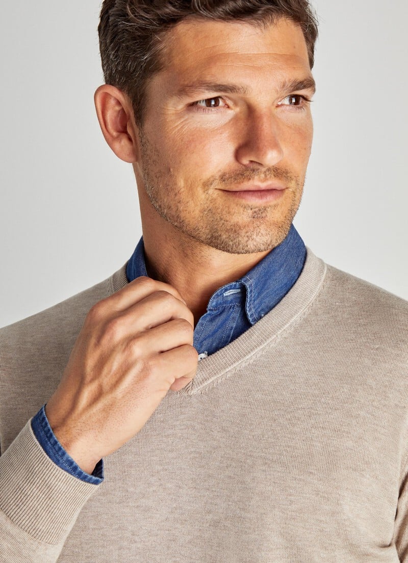 Blue cotton silk V-neck pullover Façonnable - FM700304/570