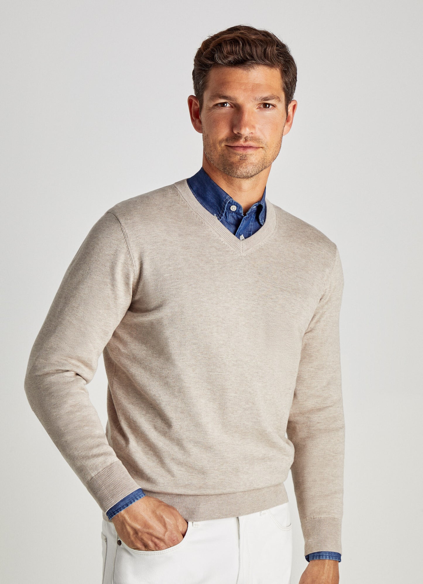 Blue cotton silk V-neck pullover Façonnable - FM700304/570