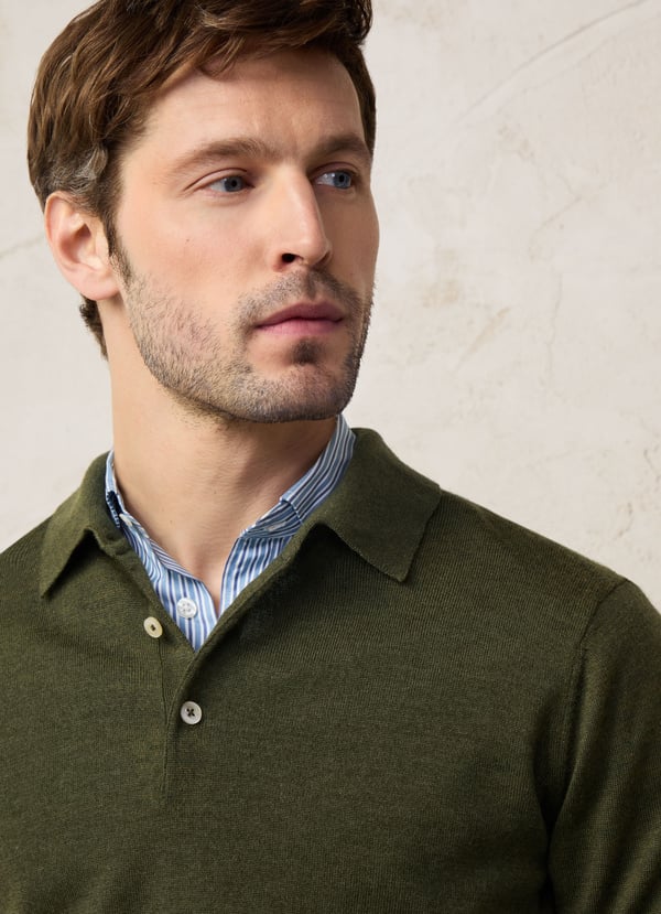 Green merino polo pullover - FM700380/833