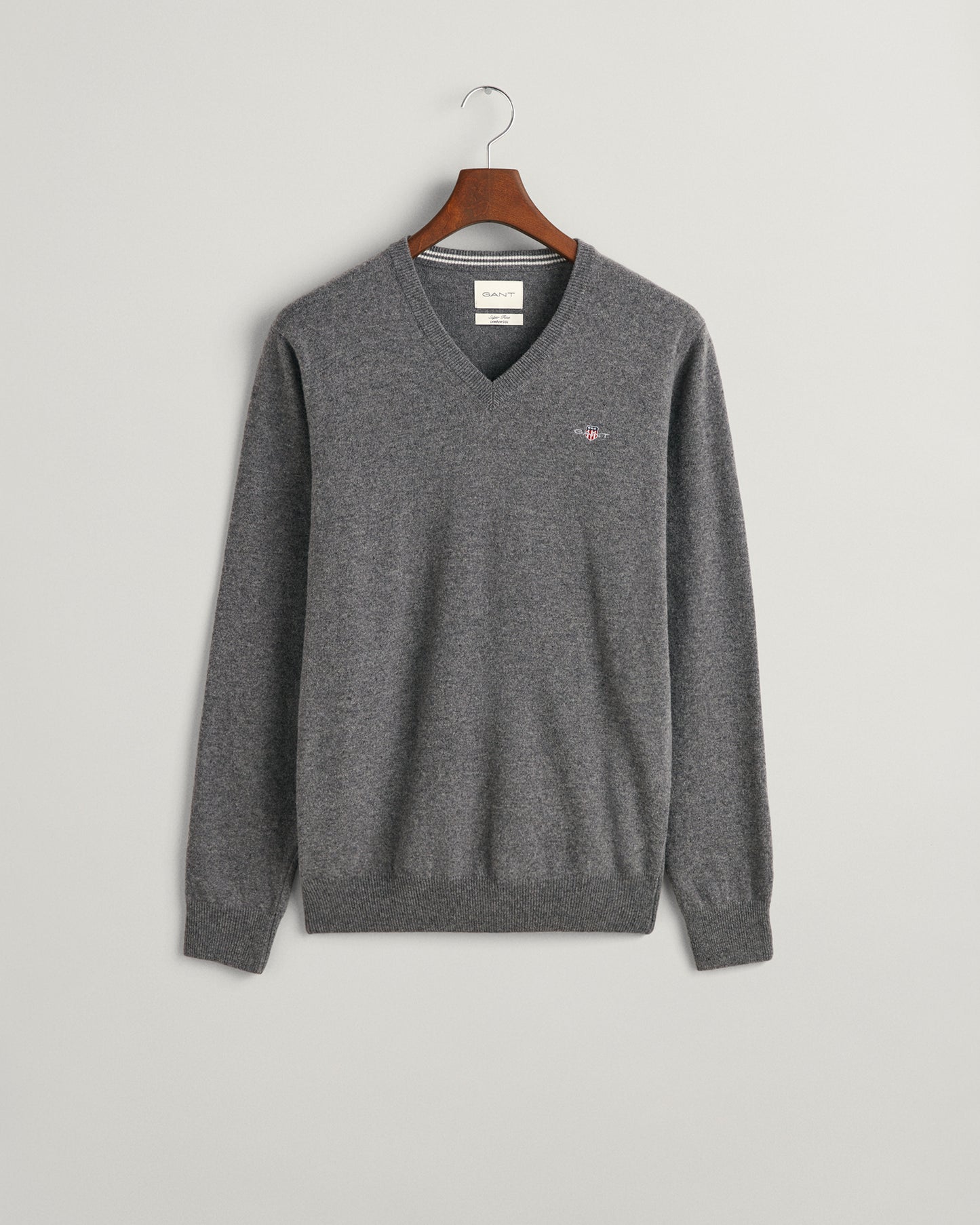 Lichtgrijze lamswollen V-hals pullover Gant - 87212/93