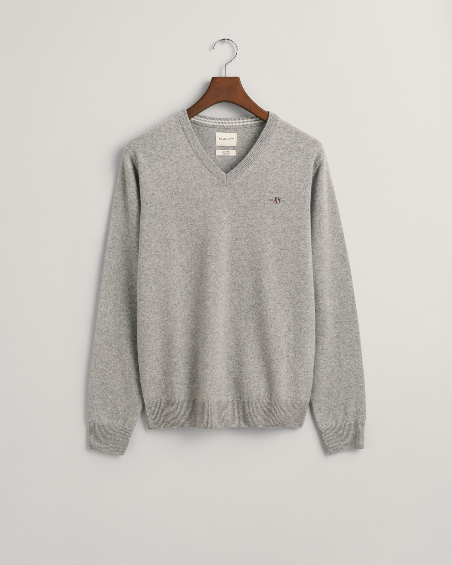 Lichtgrijze lamswollen V-hals pullover Gant - 87212/93