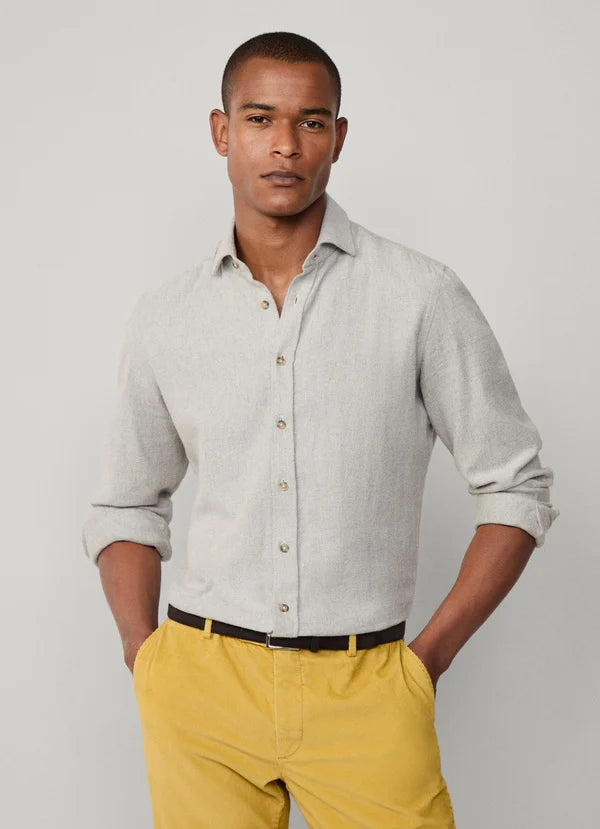 Grijze flanellen slim fit overhemd met visgraatpatroon Hackett - HM3010427/918