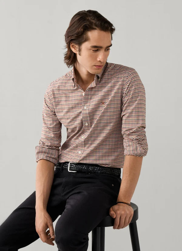 Blue checkered cotton tailored fit shirt Hackett - HM3010856/532