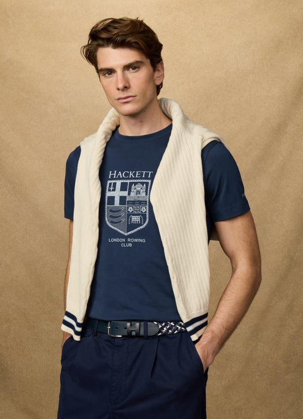 Navy cotton T-shirt with logo Hackett - HM5000083/584