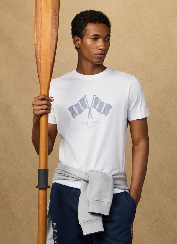 White cotton T-shirt with flag Hackett - HM5000084/802