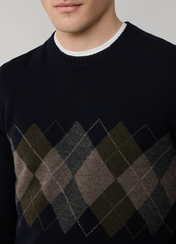 Navy argyle woolen crew neck pullover Hackett - HM700060/595