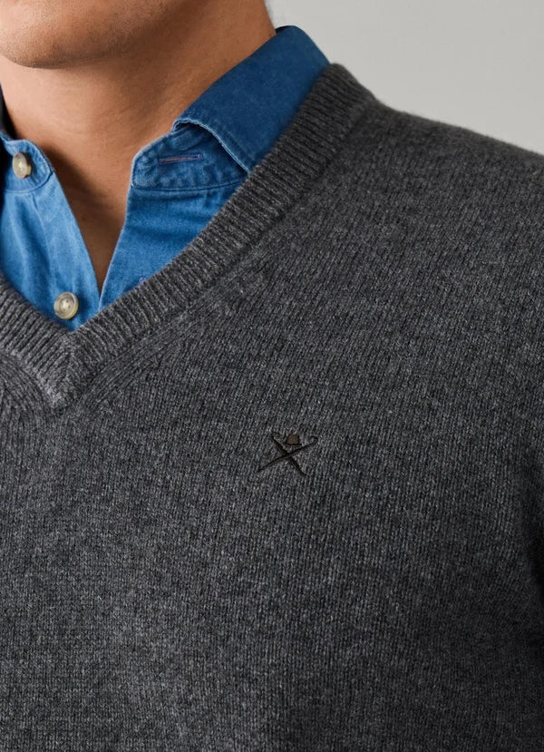 Dark green woolen V-neck pullover Hackett - HM7000289/781