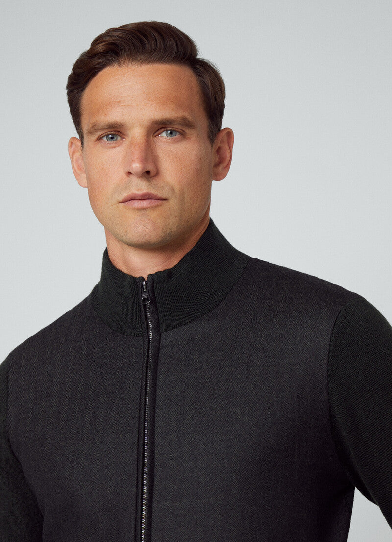 Donkergroene wollen visgraat cardigan Hackett - HM703006/8HO