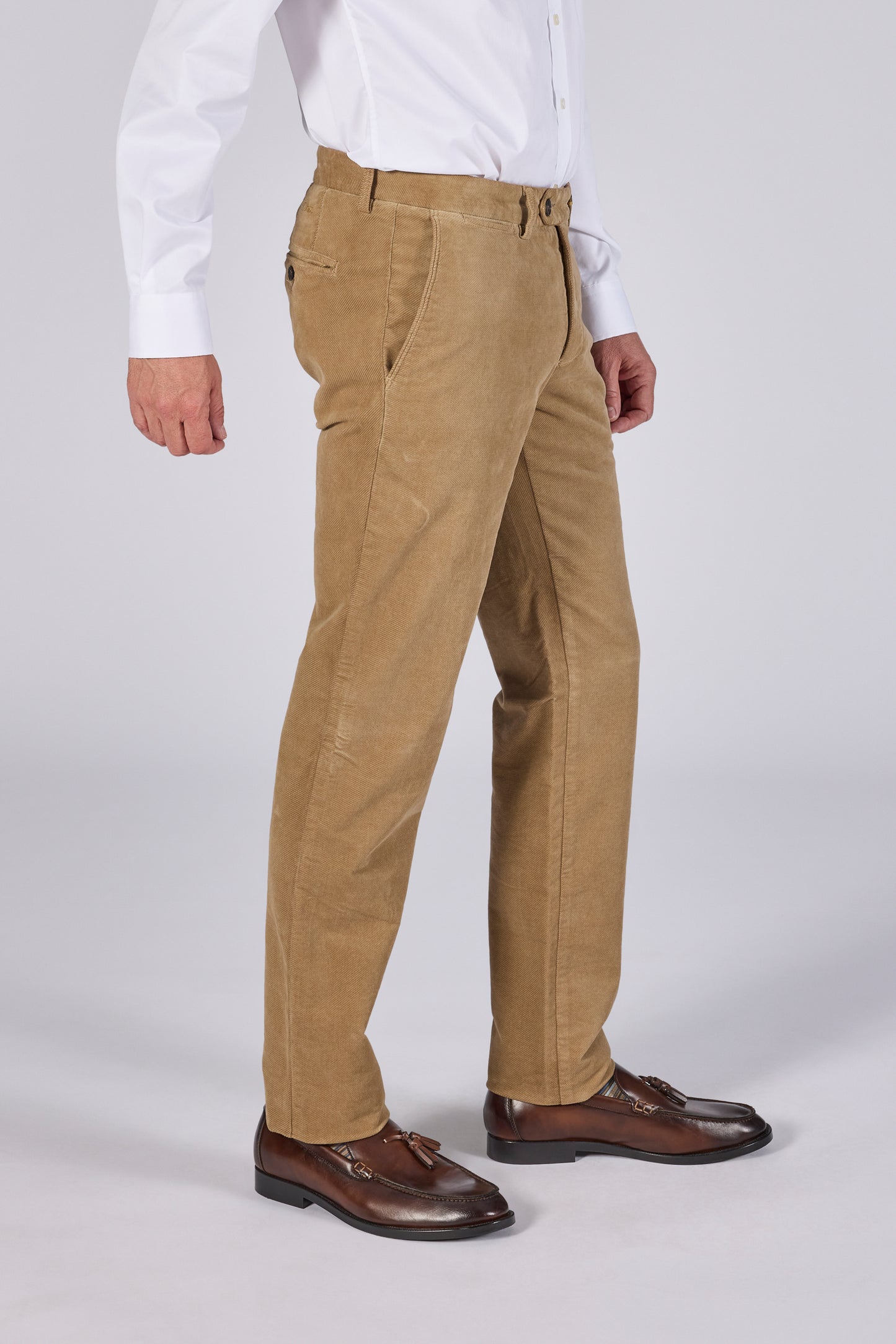Khaki corduroy moleskin broek met regular fit Zilton - Magnus-P 50/582