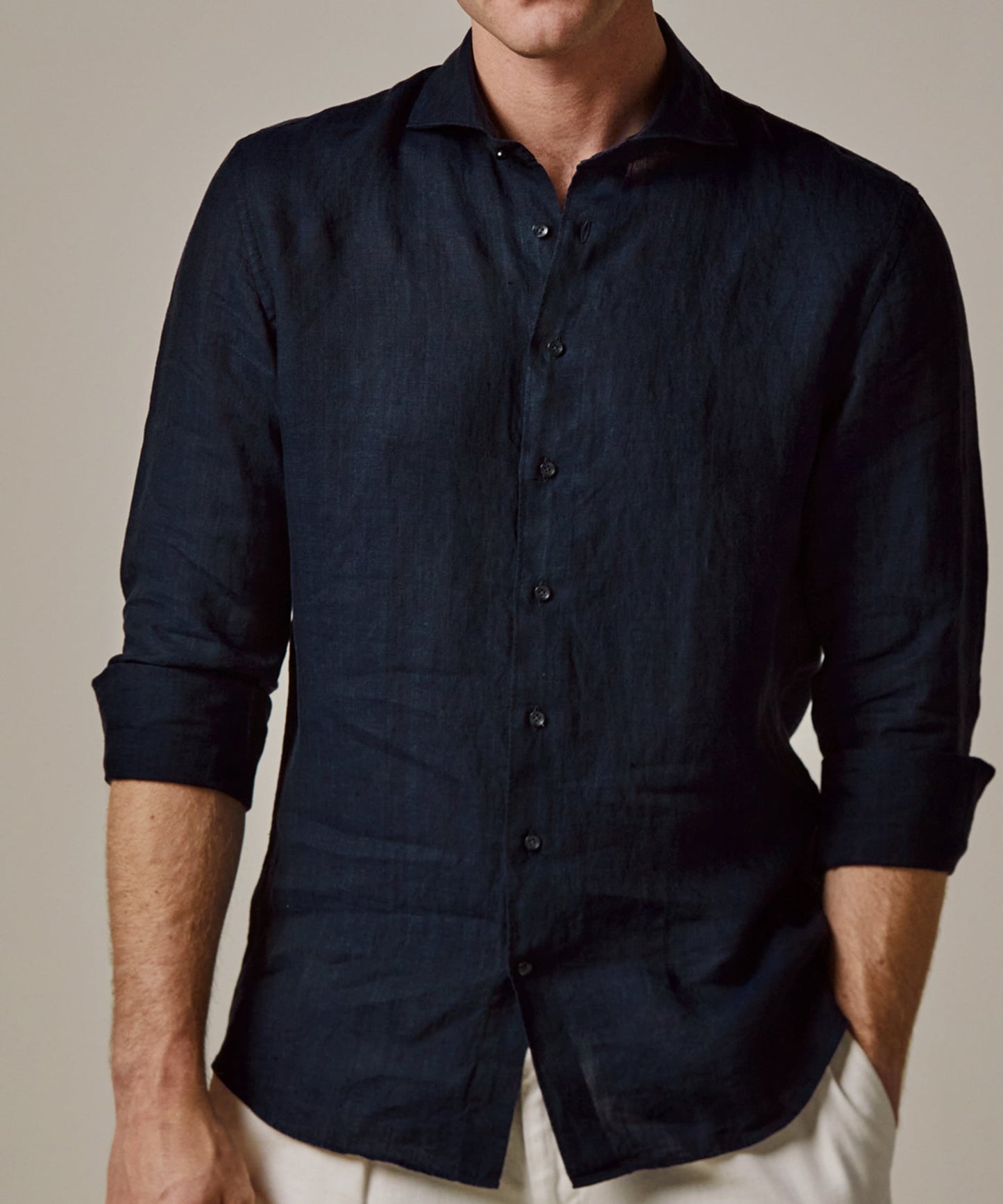 Indigo linnen slim fit overhemd Profuomo - PPVH10020A-L-M-N