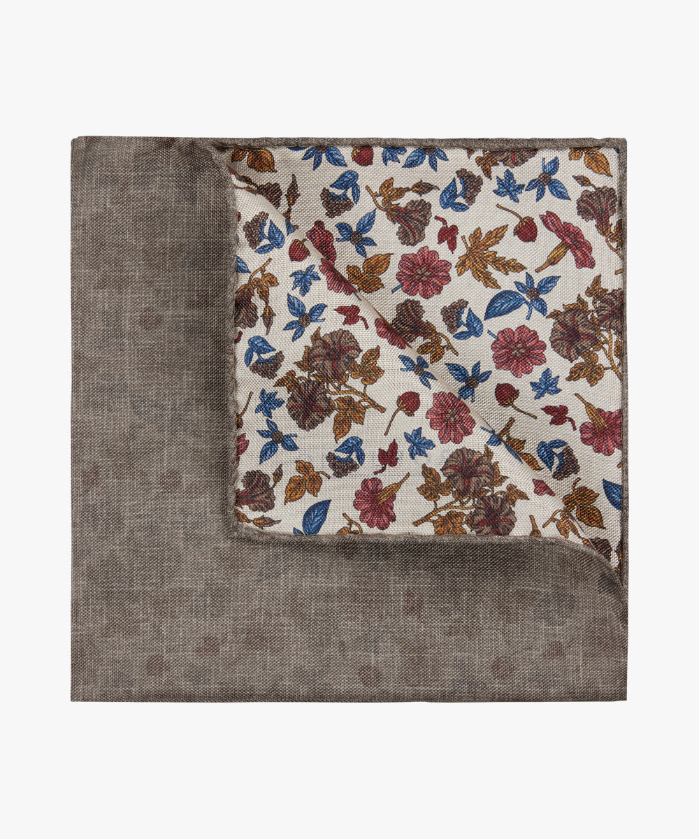Bruine zijden pochet met bloemen Profuomo - PPVV30033A