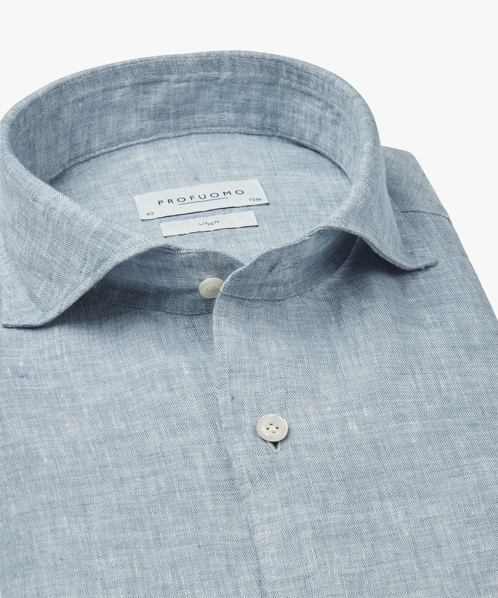 Bruin linnen slim fit overhemd Profuomo - PPWH10020C-G