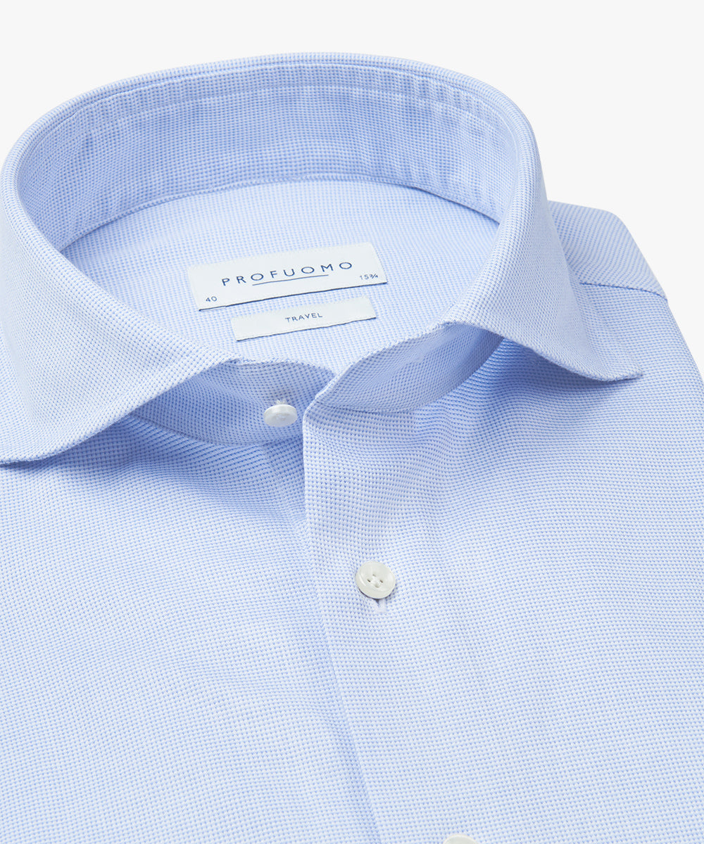 Blue structured cotton slim fit shirt Profuomo - PPWH10038A