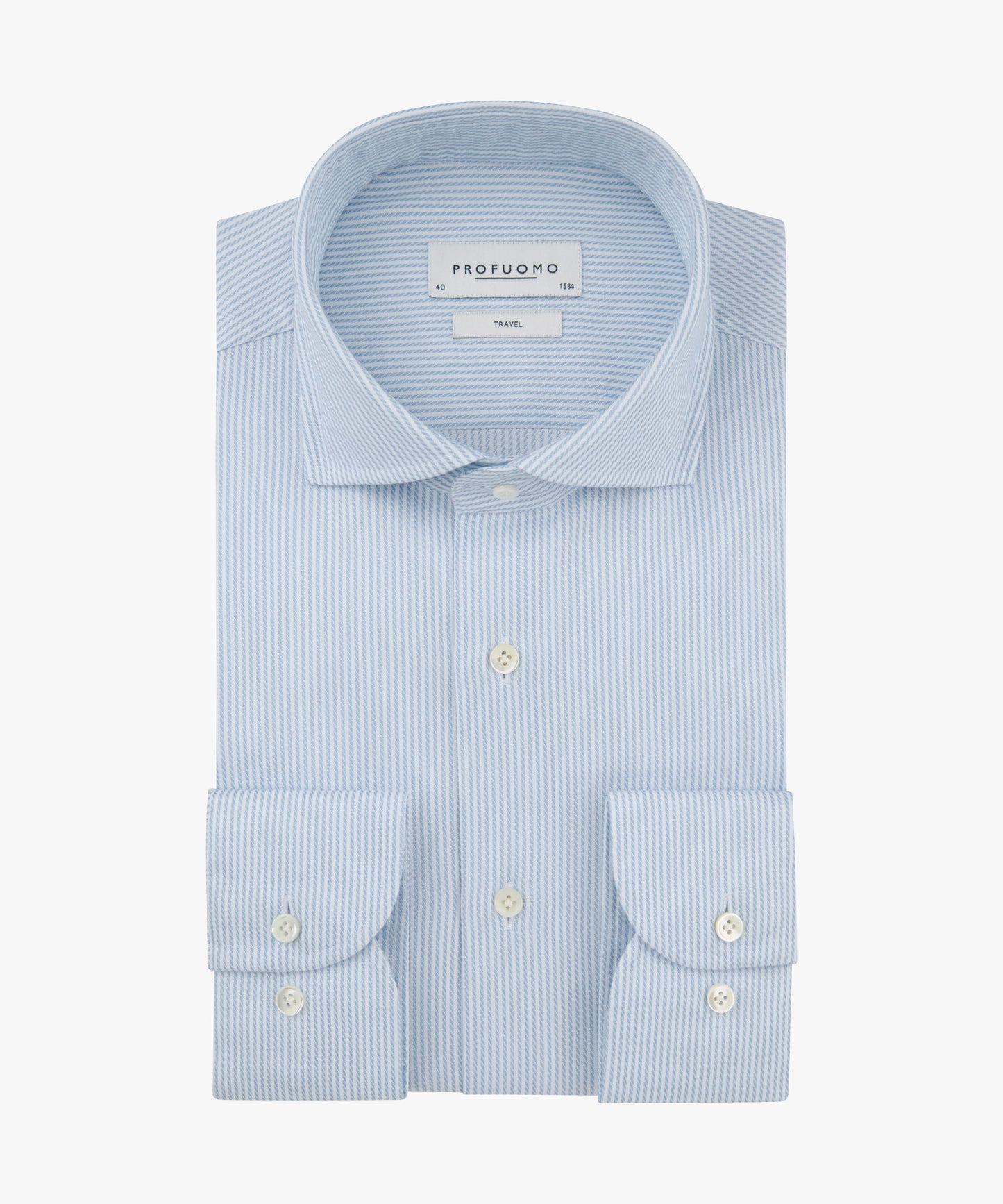 Lichtblauw gestreept katoenen slim fit overhemd Profuomo - PPXH30010A