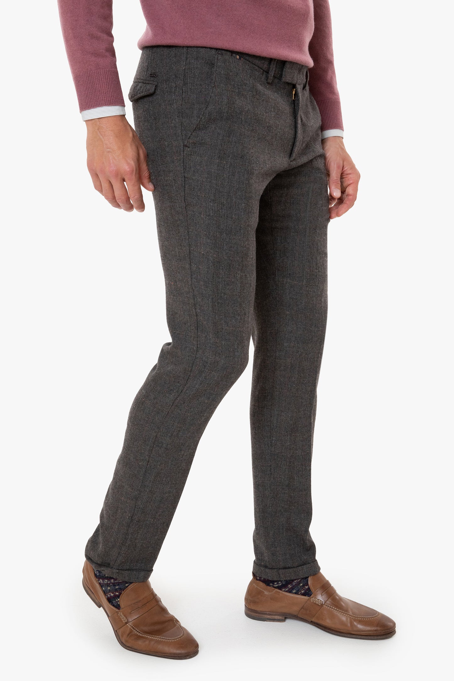 Brown checkered slim fit trousers Zilton - Sidney-D 50/481
