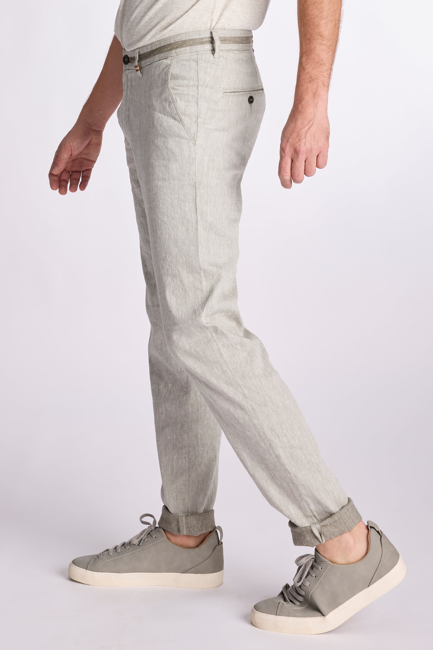 Olijfgroene katoenen linnen modern fit broek Zilton - Sidney 58/563