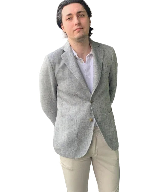 Blauwgrijze linnen slim fit jas Seventy - GI0899/745