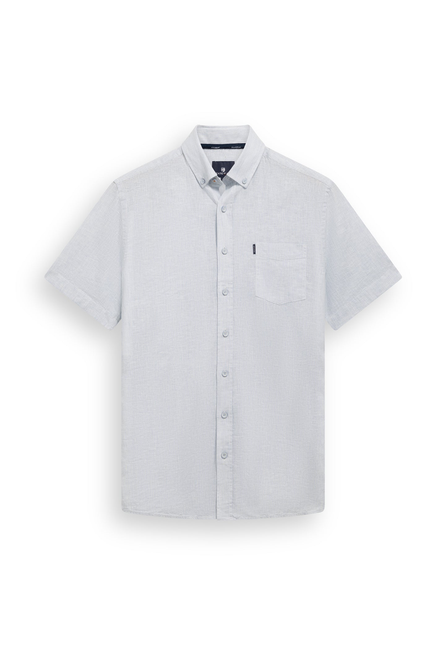 Blue striped cotton linnen short sleeve regular fit shirt State of Art - 16163/5311