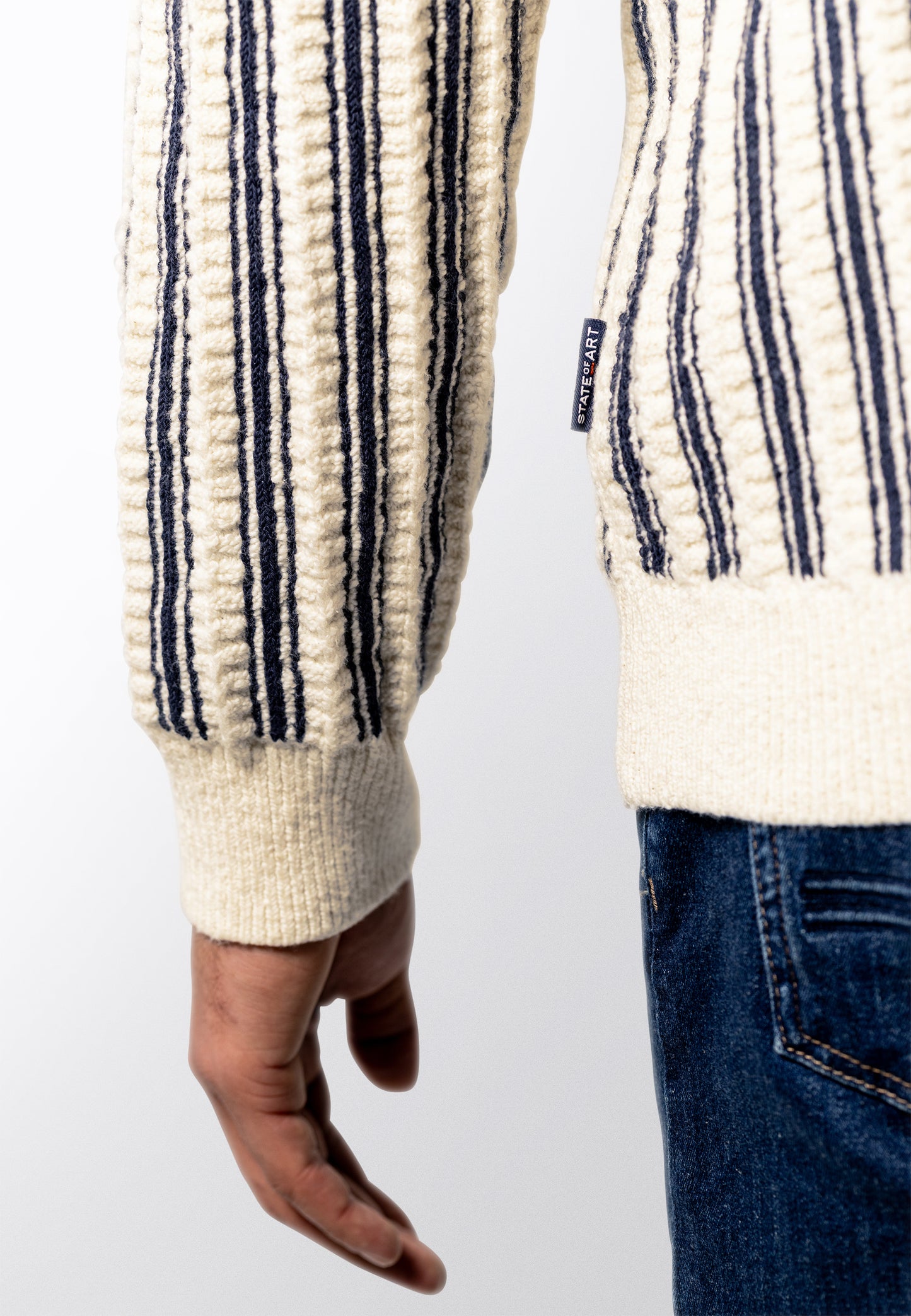 Ecru striped cotton cardigan State of Art - 16118/5814