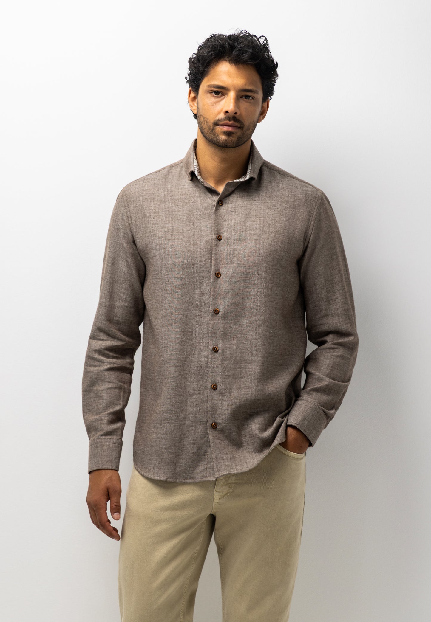 Brown cotton regular fit shirt State of Art- 26227/8991
