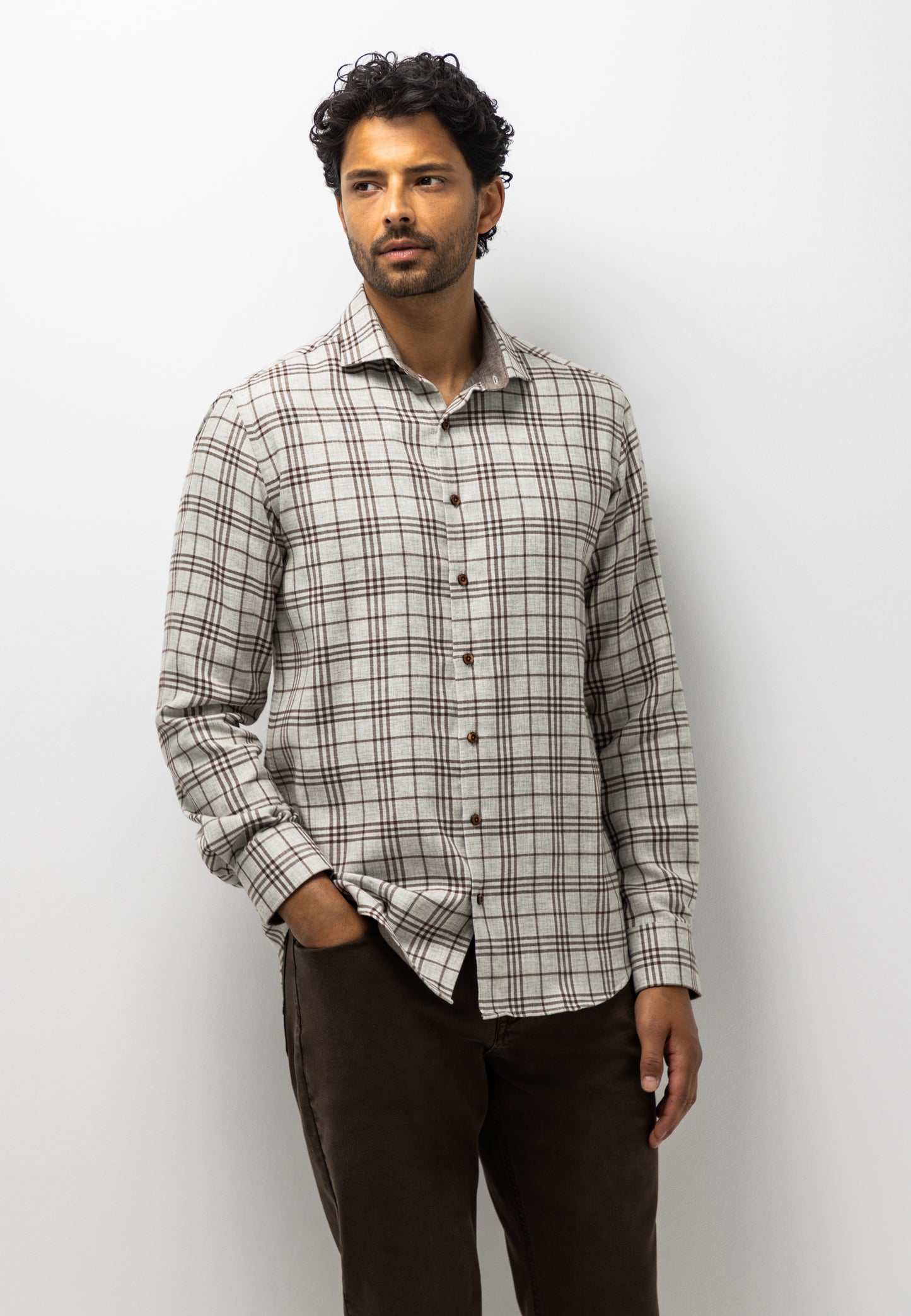 Brown checkered cotton regular fit shirt State of Art - 26228/9189