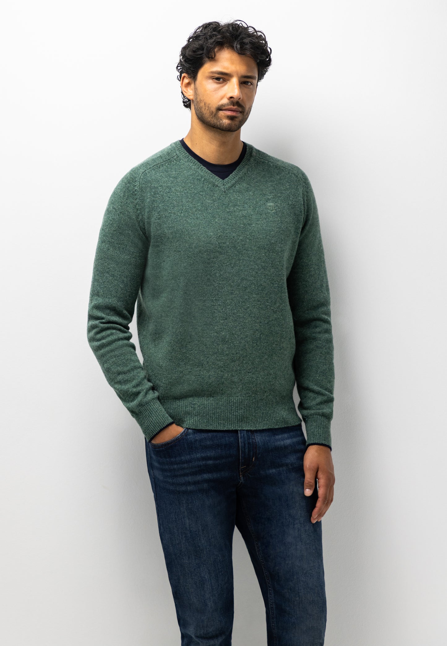 Navy lamswollen V-hals pullover State of Art - 26001/5900 )