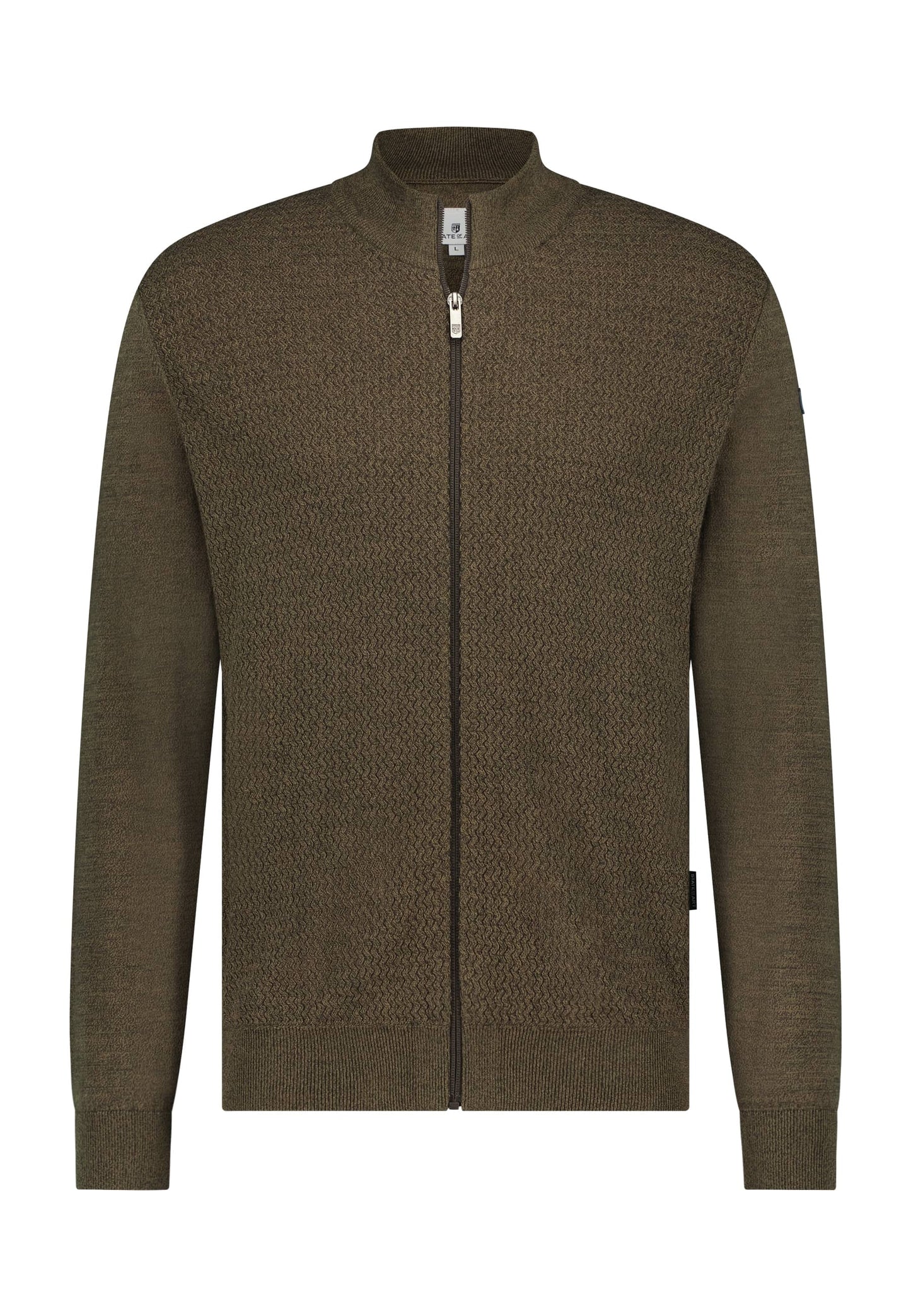 Khaki structured cotton full zip cardigan State of Art - 23033/3837