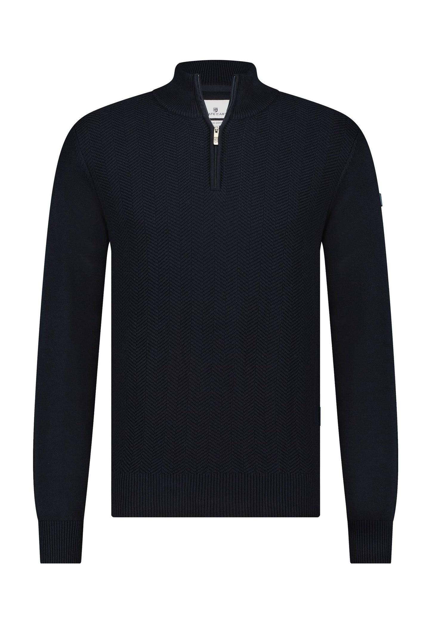 Navy structured cotton pullover with half zip State of Art - 23012/5900