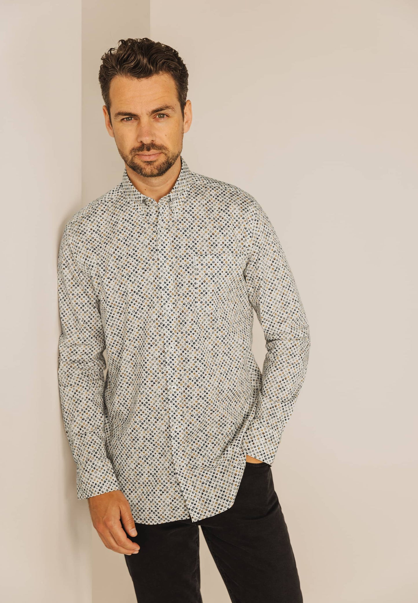 Rust cotton regular fit shirt with dots State of Art - 24244/1139