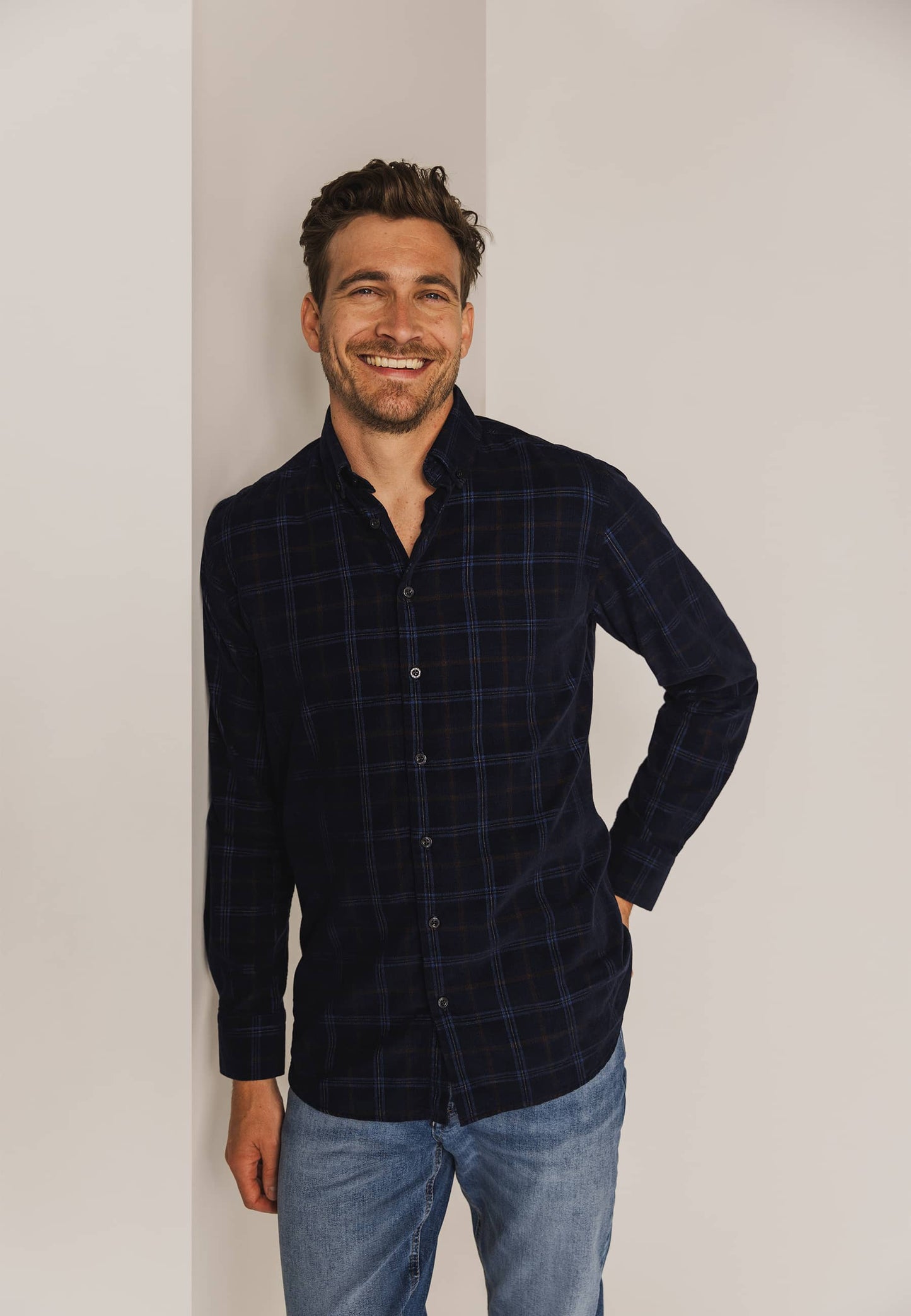 Navy geruite regular fit overhemd State of Art - 24224/5953