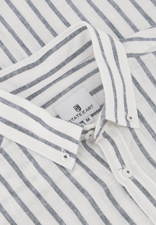 Navy striped cotton linnen regular fit shirt State of Art - 14312/1157