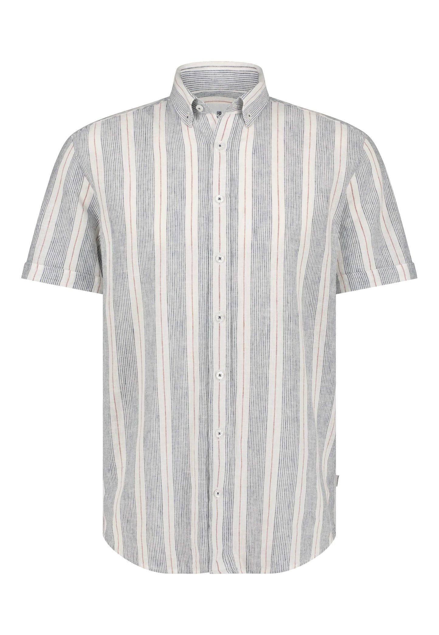 Navy striped cotton linnen regular fit short sleeve shirt State of Art - 14309/1157