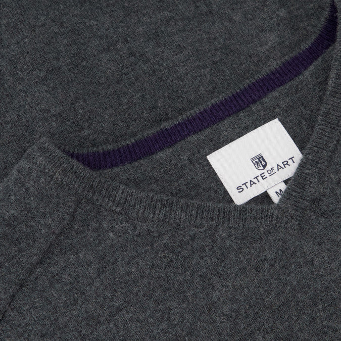 Donkergrijze wollen V-hals pullover State of Art - 23000/9800