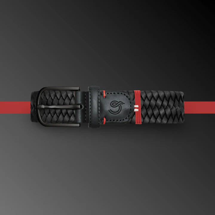 Black leather elastic woven belt La Boucle - Washington