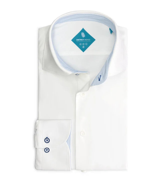 Wit slim fit performance shirt met groene accent District Indigo - 7.21.025.750/006
