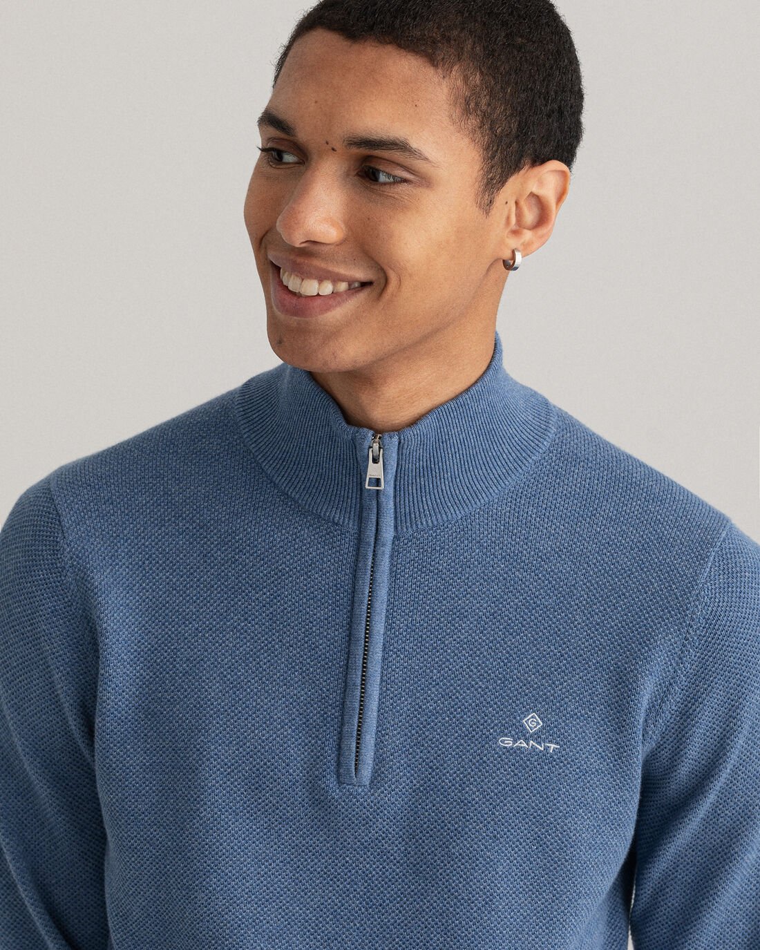 Blauw gestructureerde katoenen halve rits trui Gant - 8030523/906