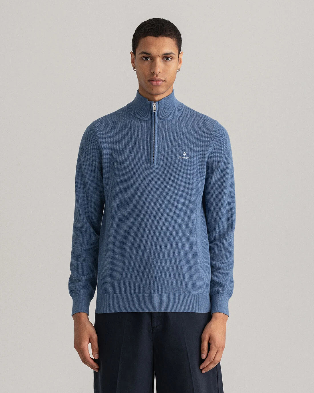Blauw gestructureerde katoenen halve rits trui Gant - 8030523/906