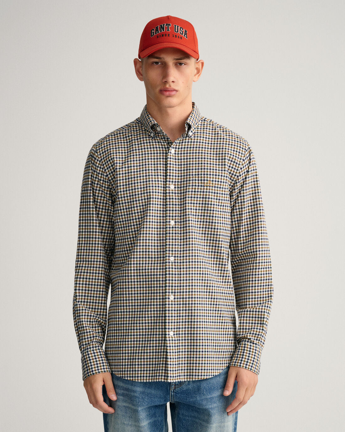Beige checkered cotton regular fit shirt Gant - 3220086/256