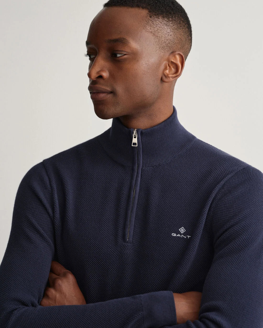 Navy structured cotton halp zip pullover Gant - 8030523/433