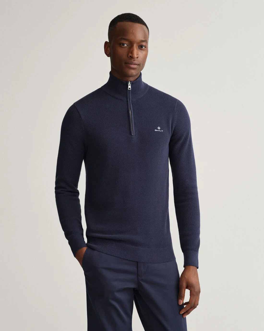 Blauw gestructureerde katoenen halve rits trui Gant - 8030523/906