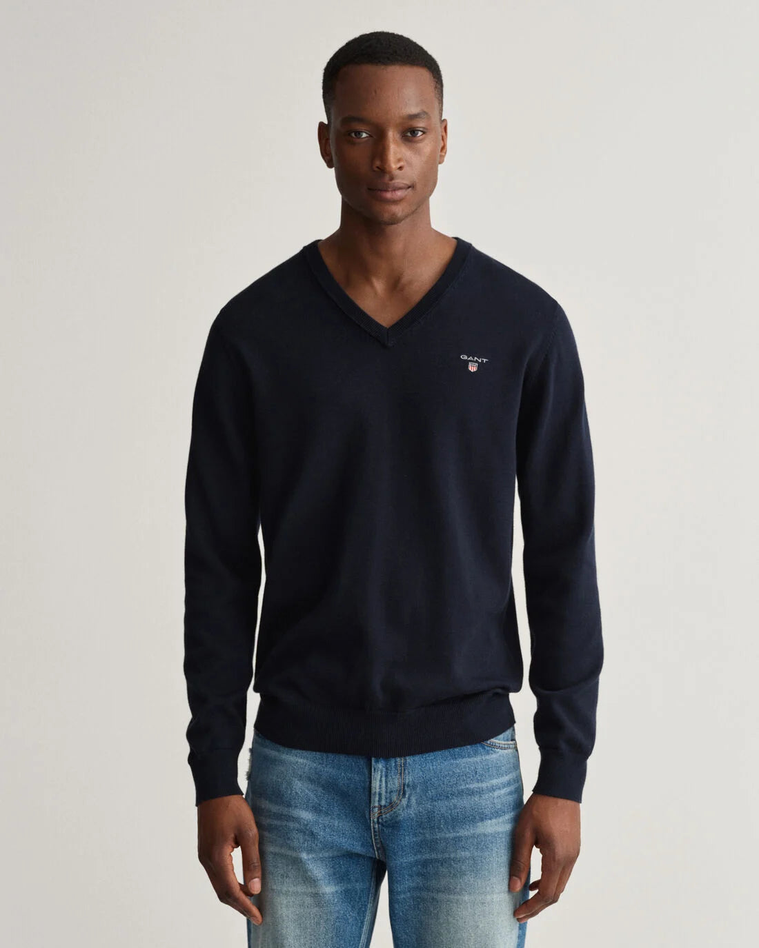 Navy cotton V-neck pullover Gant - 8030552/433