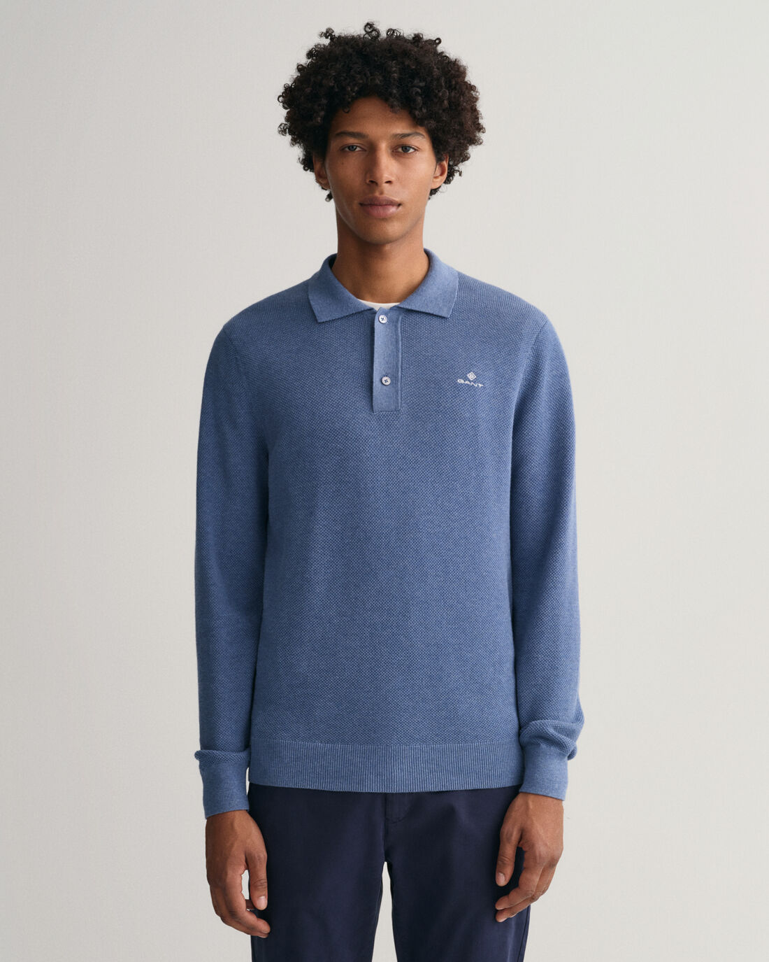 Blue structured cotton polo pullover Gant - 8040155/906