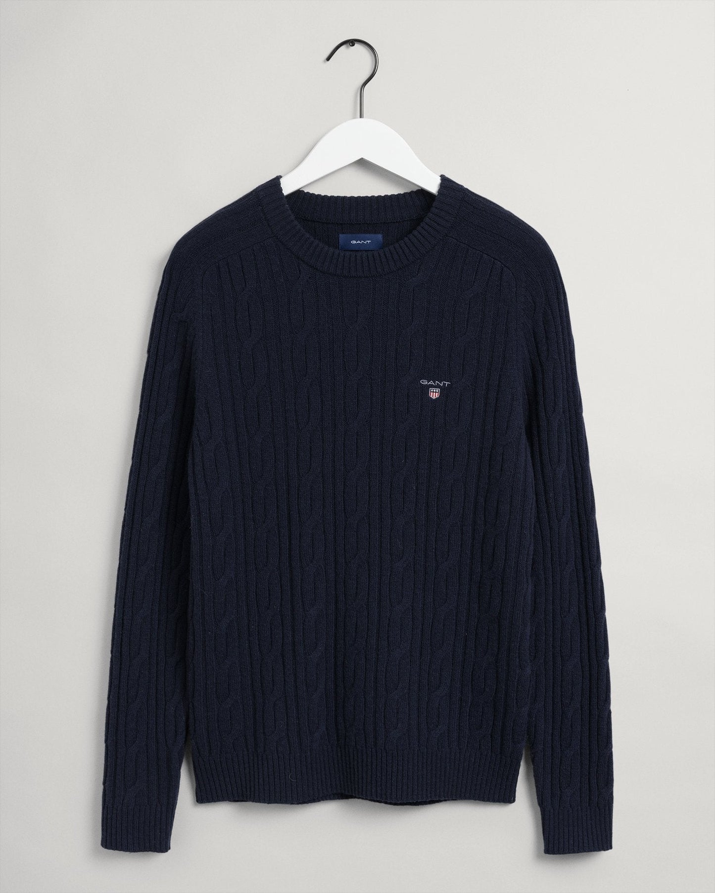 Marineblauwe wollen kabel ronde hals pullover Gant - 8050123/433
