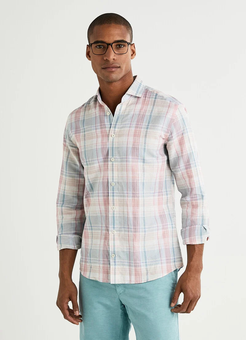 Multi pastel checkered linnen slim fit shirt Hackett - HM309015/0AA